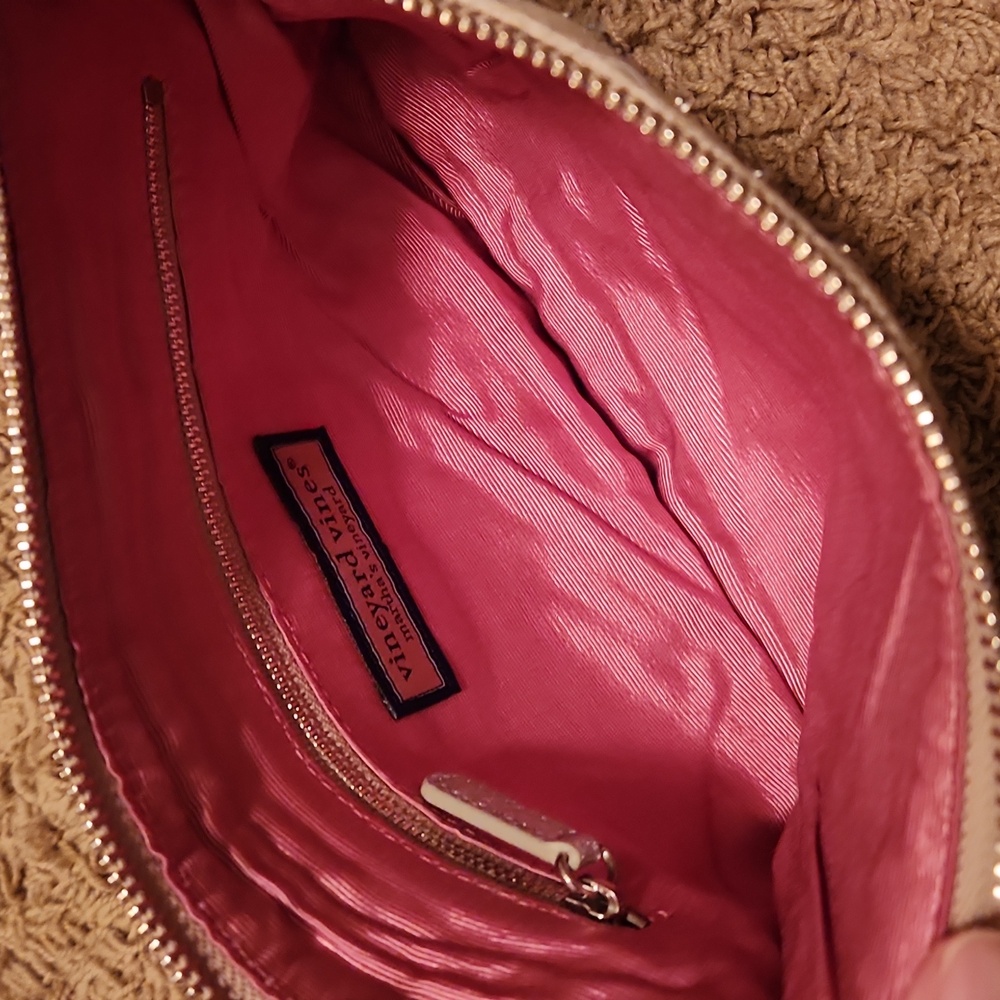 Vineyard Vines Beige Clutch Or Make Up Bag with Silver And Rhinestone Accents - Picture 3 of 6